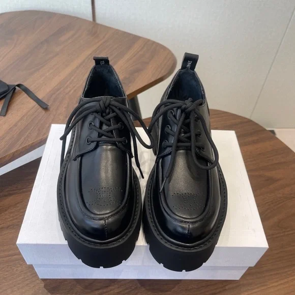 Celine Black Chunky Lace-Up Loafers - Picture 3 of 5